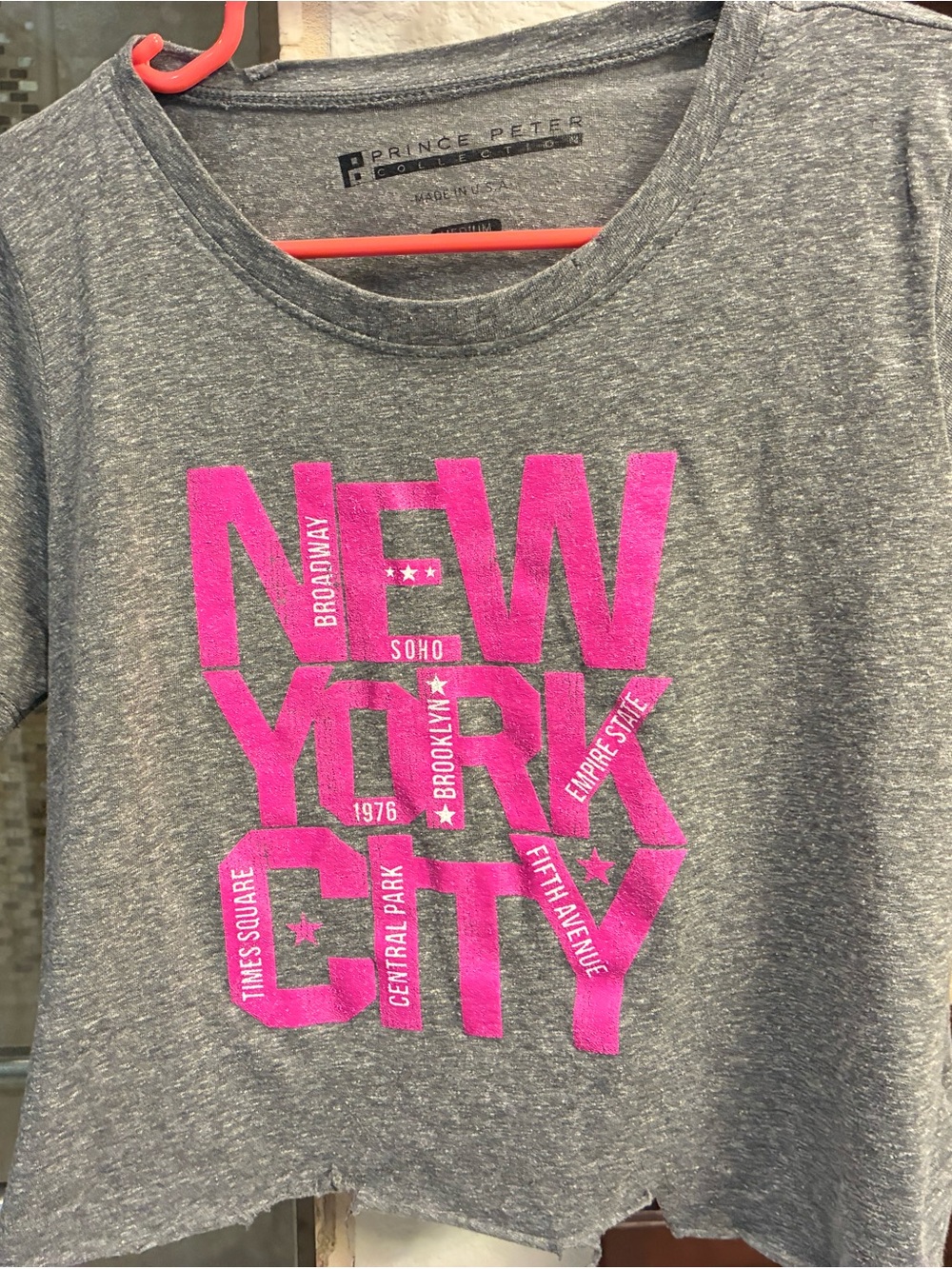 Prince Peter Collection Gray Crop Tee with Hot Pink NEW YORK CITY Graphic